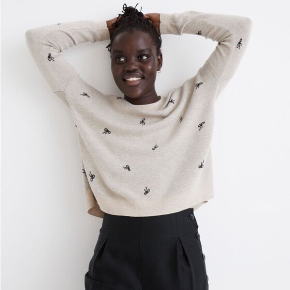 Madewell Cashmere Blend Bow Jacquard Pullover Sweater Women M